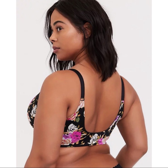 Torrid BLACK SKULL FLORAL FRONT CLASP T-SHIRT BRA - Picture 3 of 15